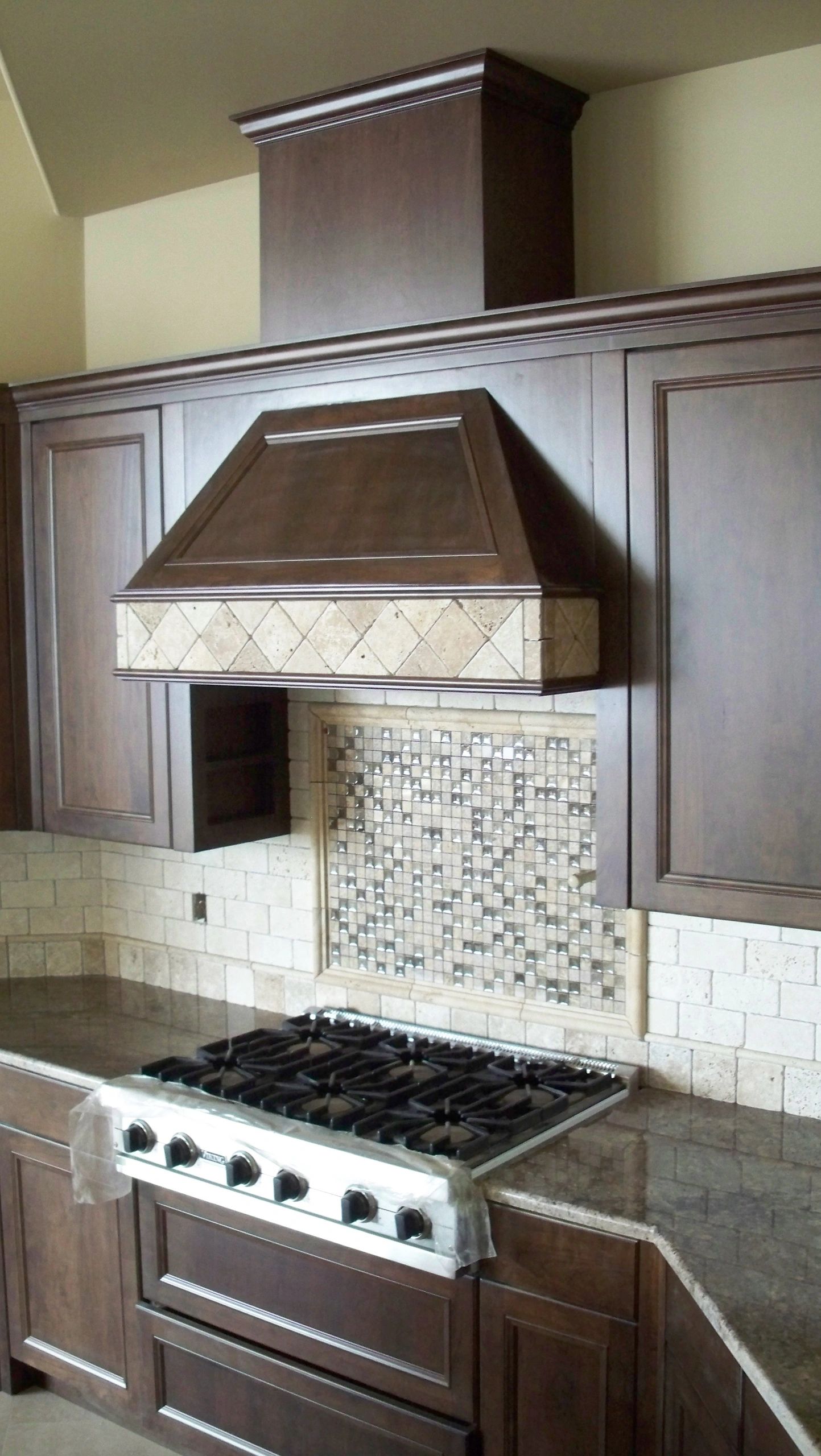 Mosaic tile backsplash and range hood, Eagle Shores, Lot 3
