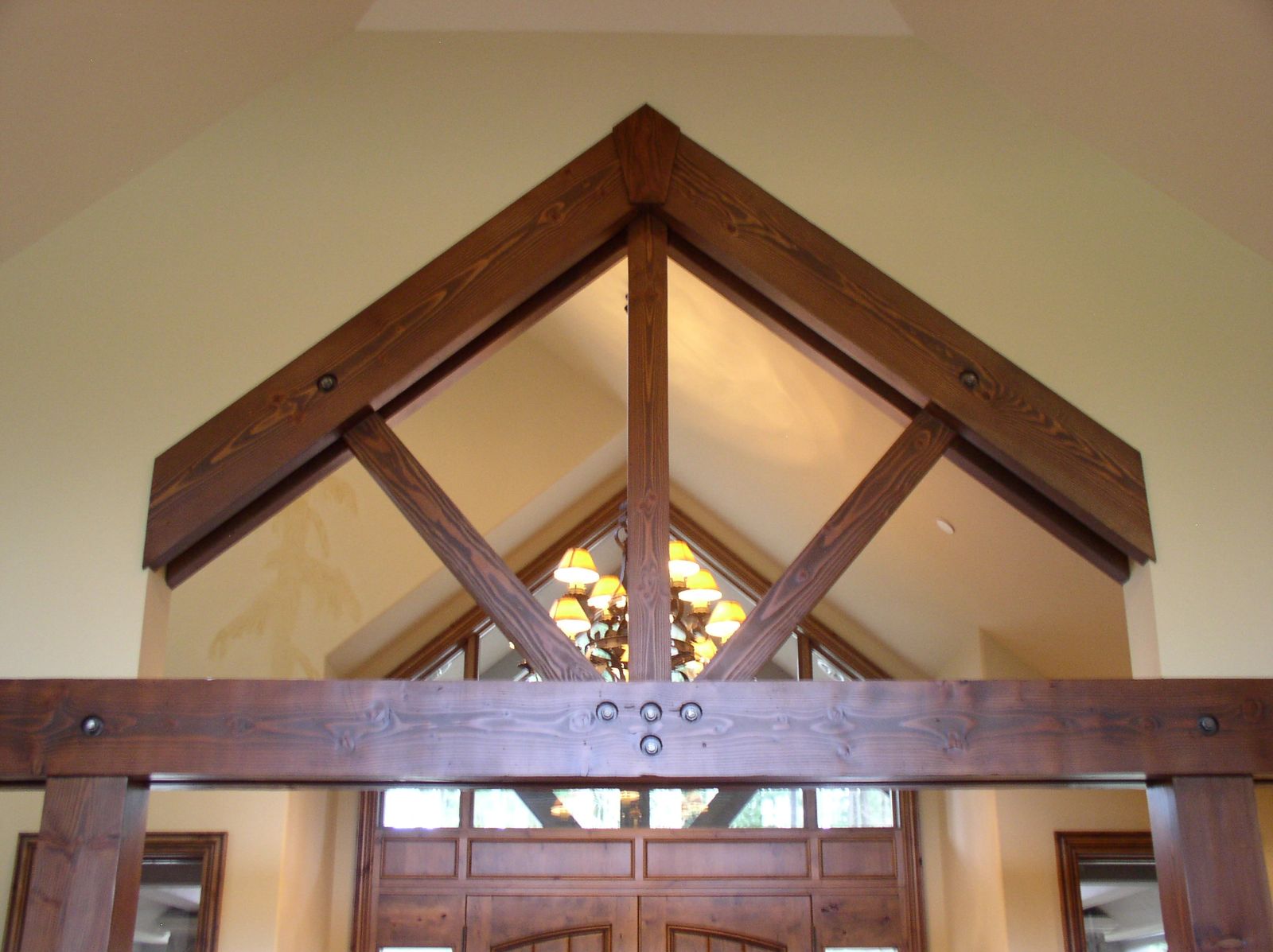 Timber trusses in a vaulted ceiling, Seattle Street of Dreams home